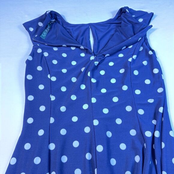 Lauren Ralph Lauren Navy Polka Dot A-Line Dress Size‎ 6 Stretch Brunch Office - Picture 16 of 16